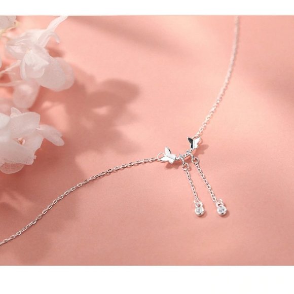 *925 Sterling Silver Diamond Butterfly Necklace E - Picture 3 of 5
